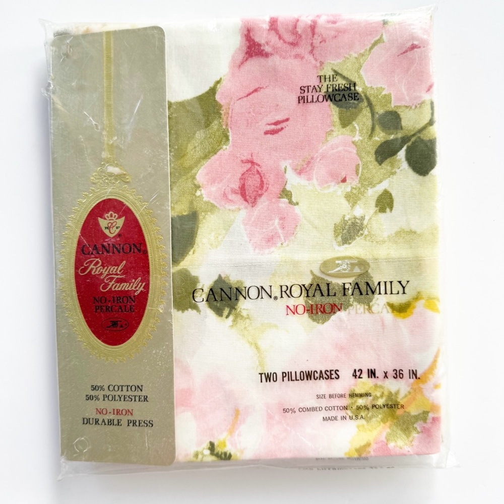 Cannon Royal Family No Iron Vintage Percale Standard Pillowcases in Floral | NWT - Picture 2 of 8